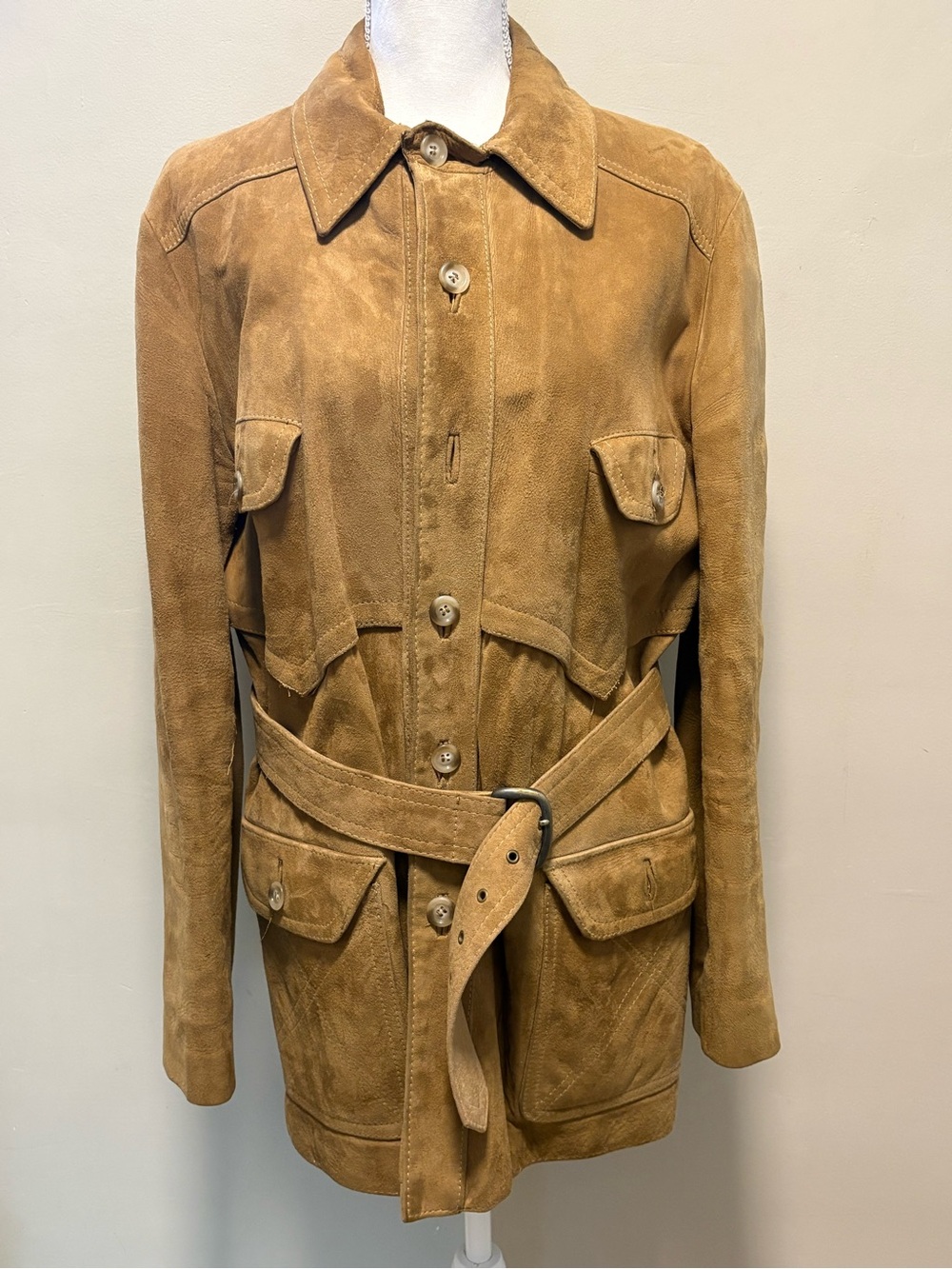 Vintage Danish Suede Belted Trench Coat by Norman Greene for Harder’s